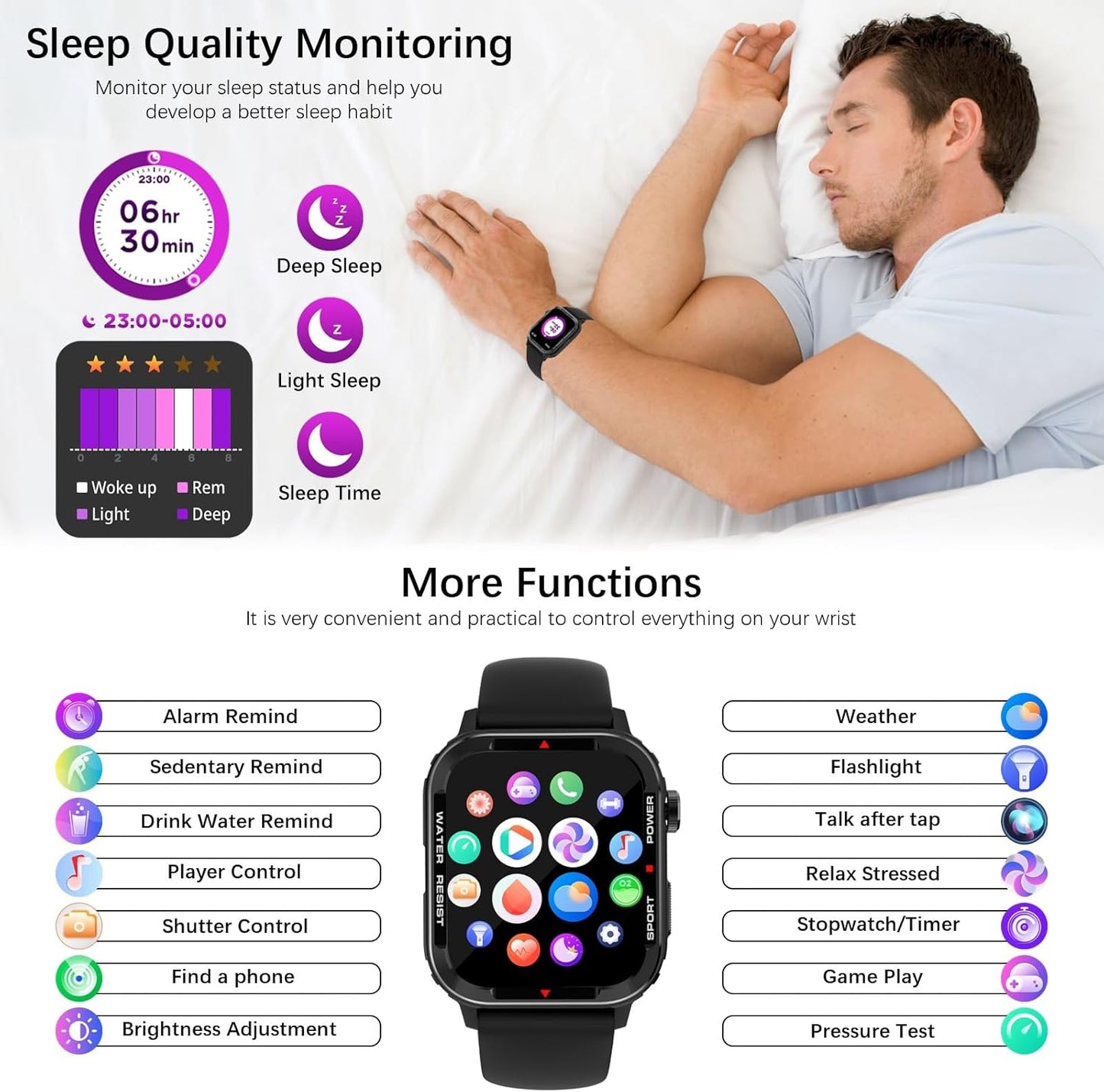 Smart Watches for Men (Answer/Make Call), Fitness Tracker with 123 Sport Modes, Heart Rate Monitor, Spo2, Step Counter, Sleep Tracker, IP68 Waterproof Sports Watch, Fitness Watch for Iphone ＆ Android
