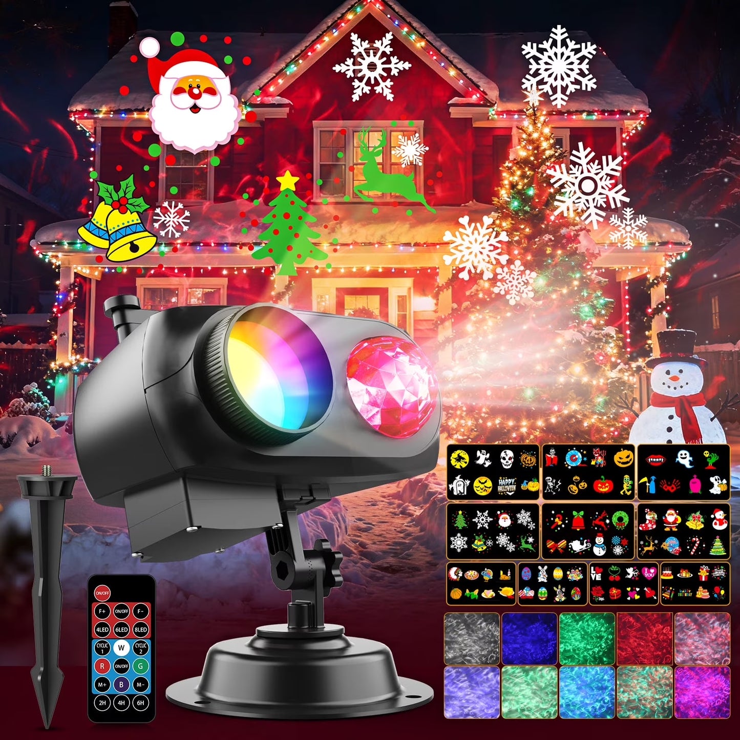 Christmas Decorations Projector Lights, Brighter Christmas Projector Outdoor/Indoor, 10 HD Slides (3D Ocean Wave & Patterns), Holiday Projector Home Party Light Landscape