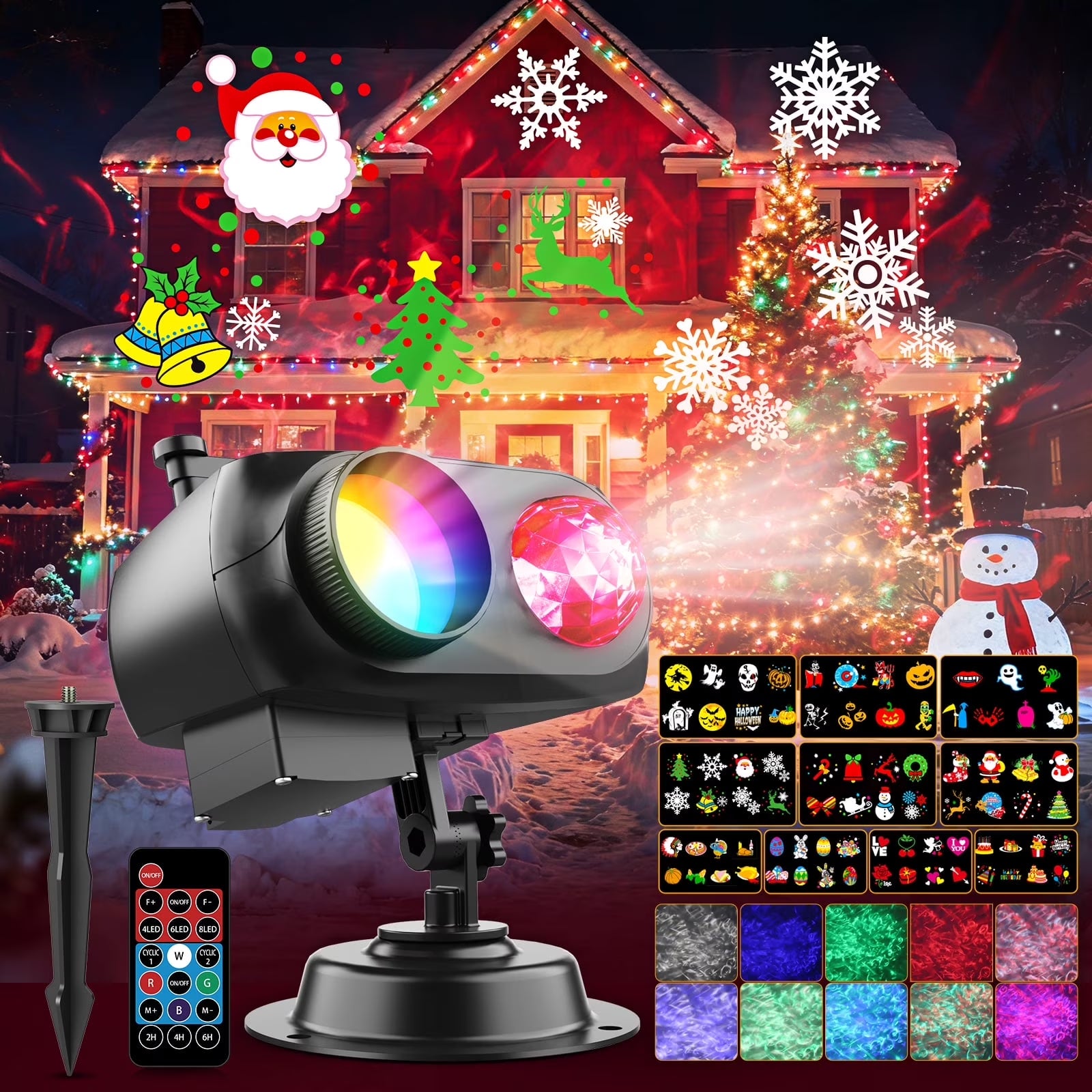 Christmas Decorations Projector Lights, Brighter Christmas Projector Outdoor/Indoor, 10 HD Slides (3D Ocean Wave & Patterns), Holiday Projector Home Party Light Landscape