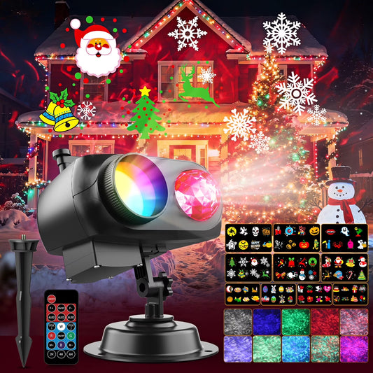 Christmas Decorations Projector Lights, Brighter Christmas Projector Outdoor/Indoor, 10 HD Slides (3D Ocean Wave & Patterns), Holiday Projector Home Party Light Landscape