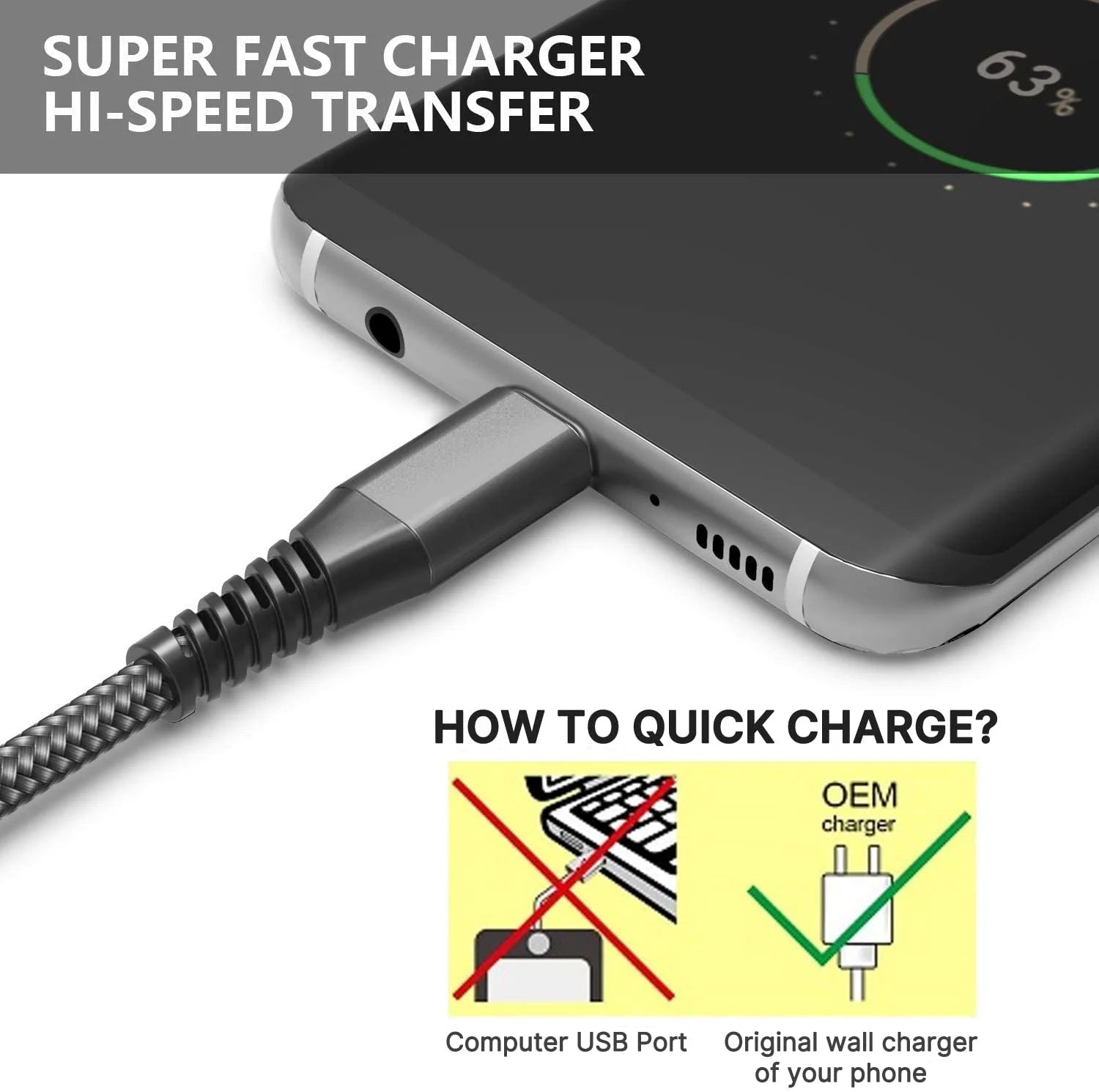 Micro USB Cable, 3Pack 10FT Android Charger Cable Long Braided Fast Charging Cable Compatible with Samsung Galaxy S7 S6 S5