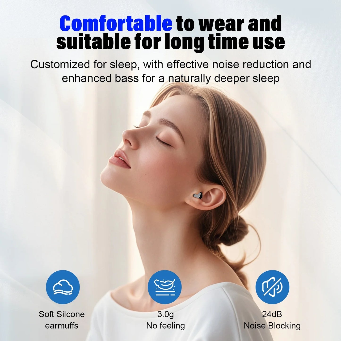Sleep Earbuds, Noise Cancelling Wireless Ear Buds for Side Sleepers, Bluetooth 5.4 in Ear Light-Weight Mini Headphones, 47H Playtime Clear Calls Earphones for Sleeping, Exercising, Working, Hiking