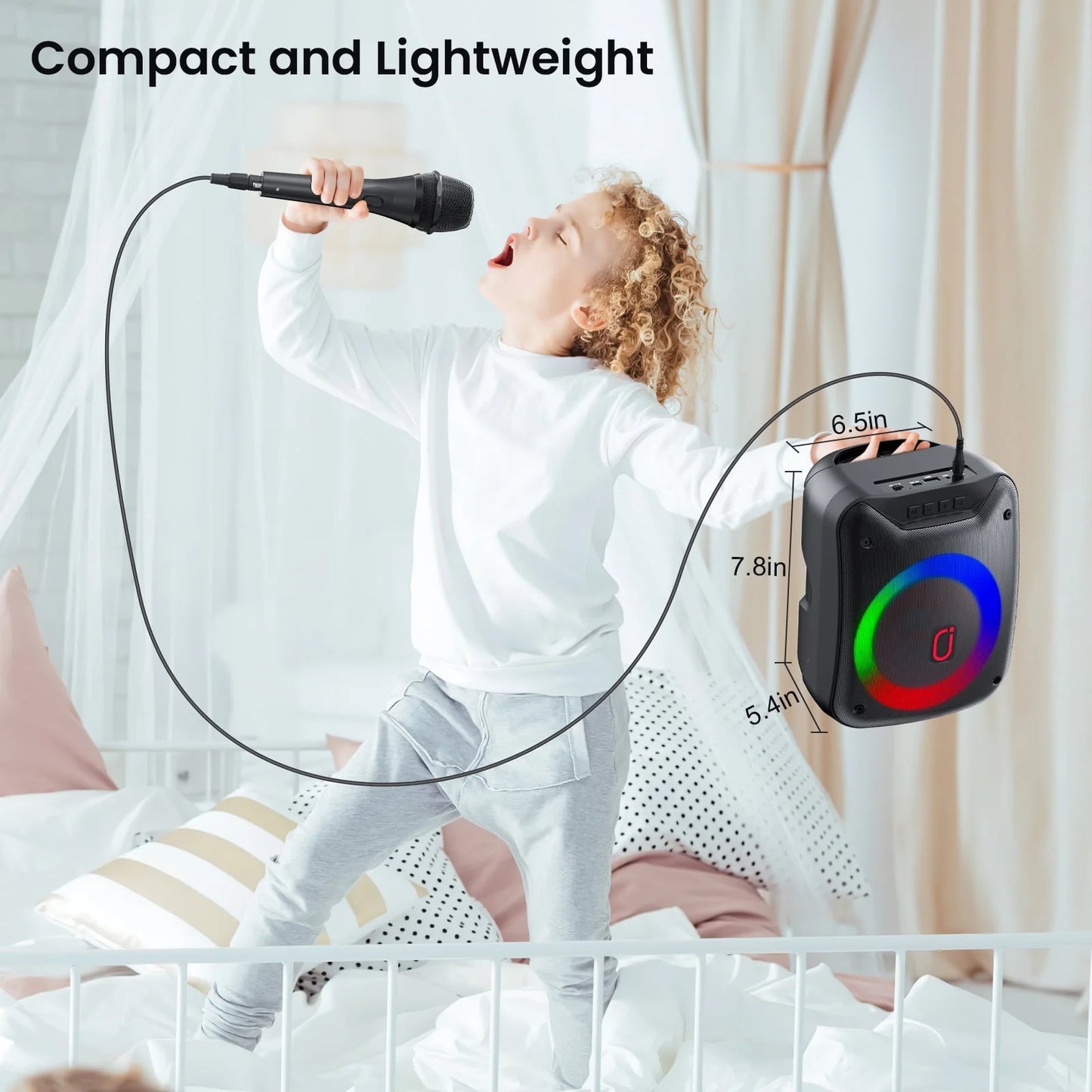 Bluetooth Speaker, Portable Wireless Speaker with Microphone & LED Light, Outdoor Party Speaker, D18
