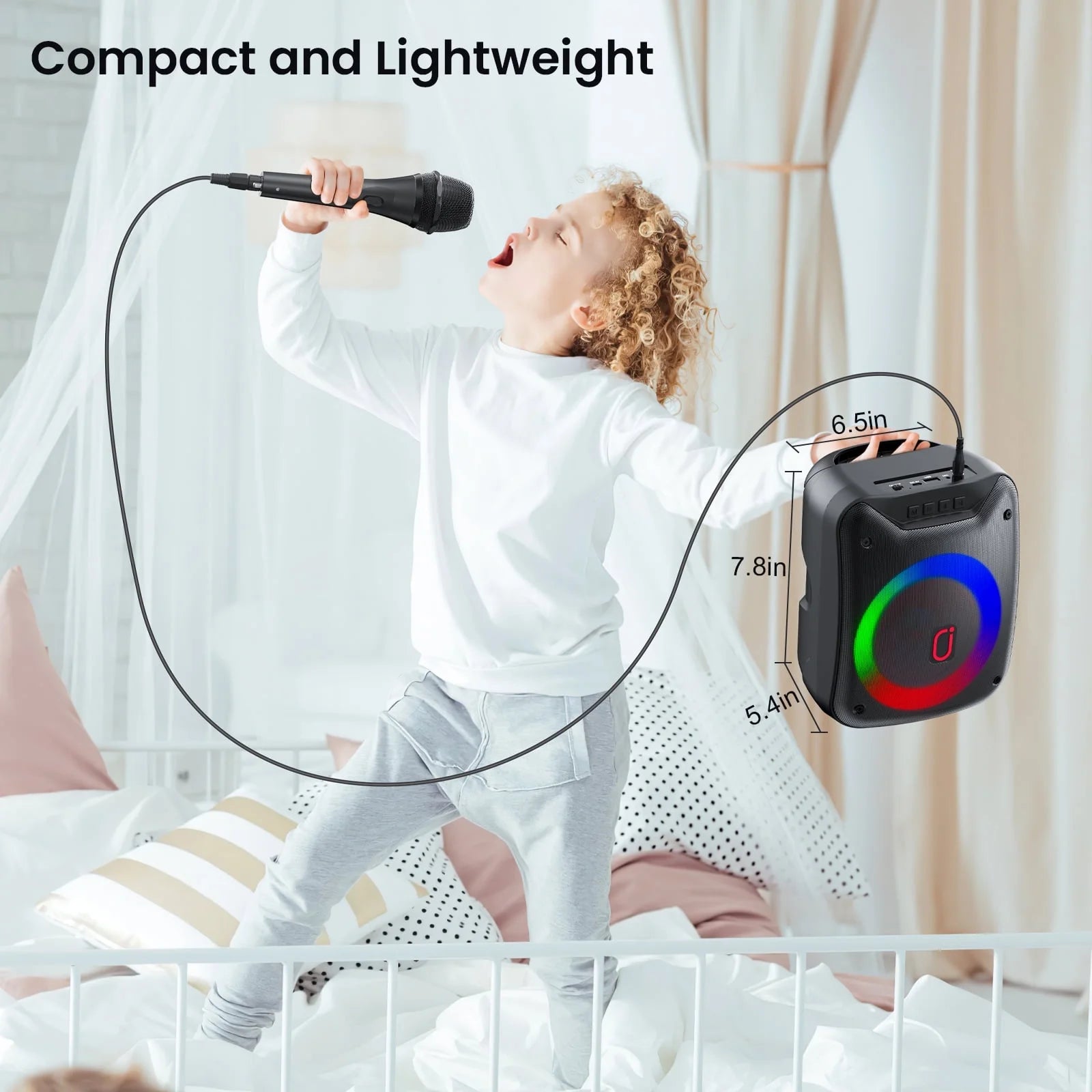 Bluetooth Speaker, Portable Wireless Speaker with Microphone & LED Light, Outdoor Party Speaker, D18