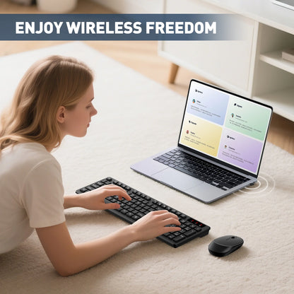 Wireless Keyboard and Mouse Combo - Ergonomic Silent Design, 12 Shortcut Keys, 2.4Ghz Full-Sized for Windows/Mac/Pc/Laptop, Black