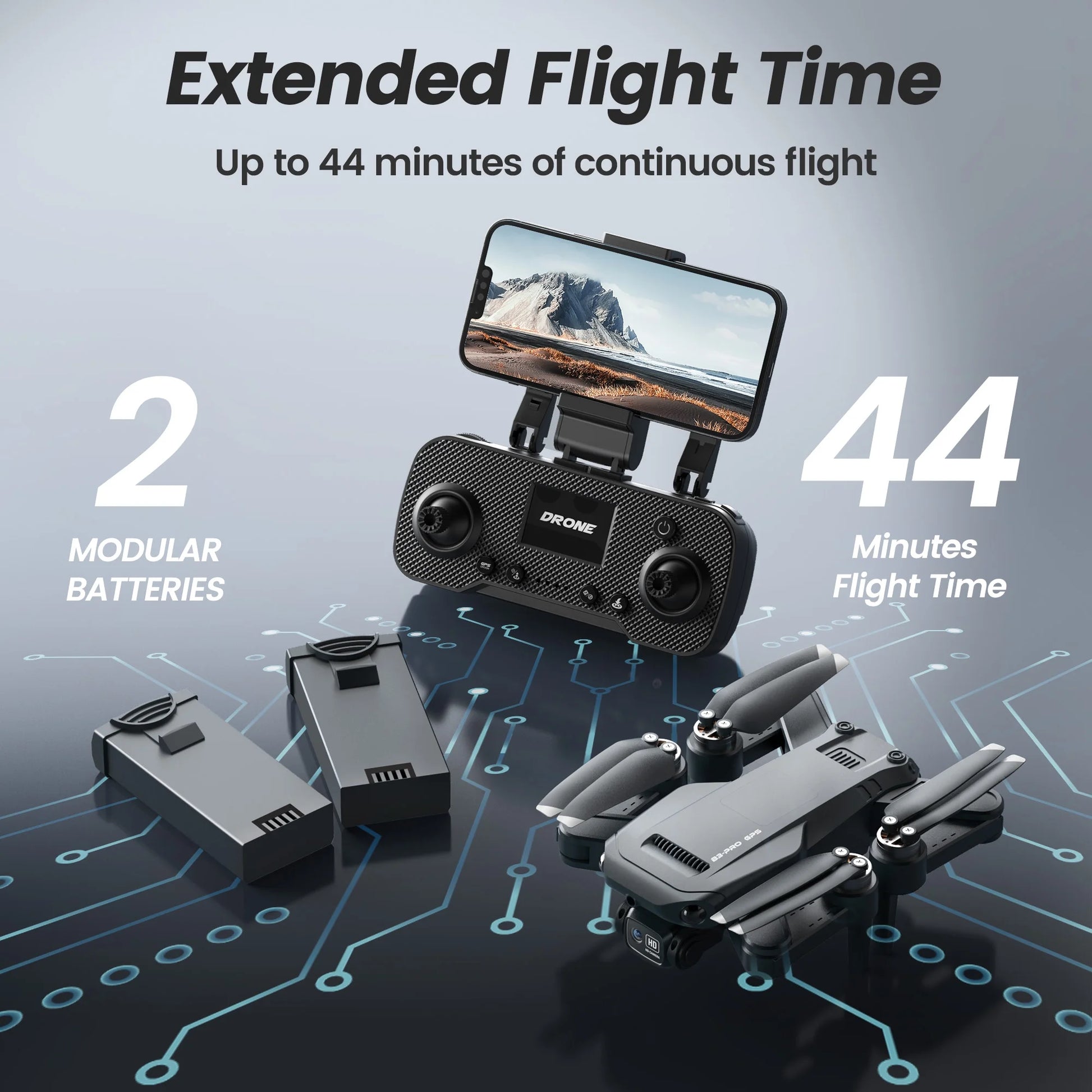 B3-PRO GPS Foldable Drone with 4K HD Camera for Adults, Brushless Motor, 2 Batteries, Black