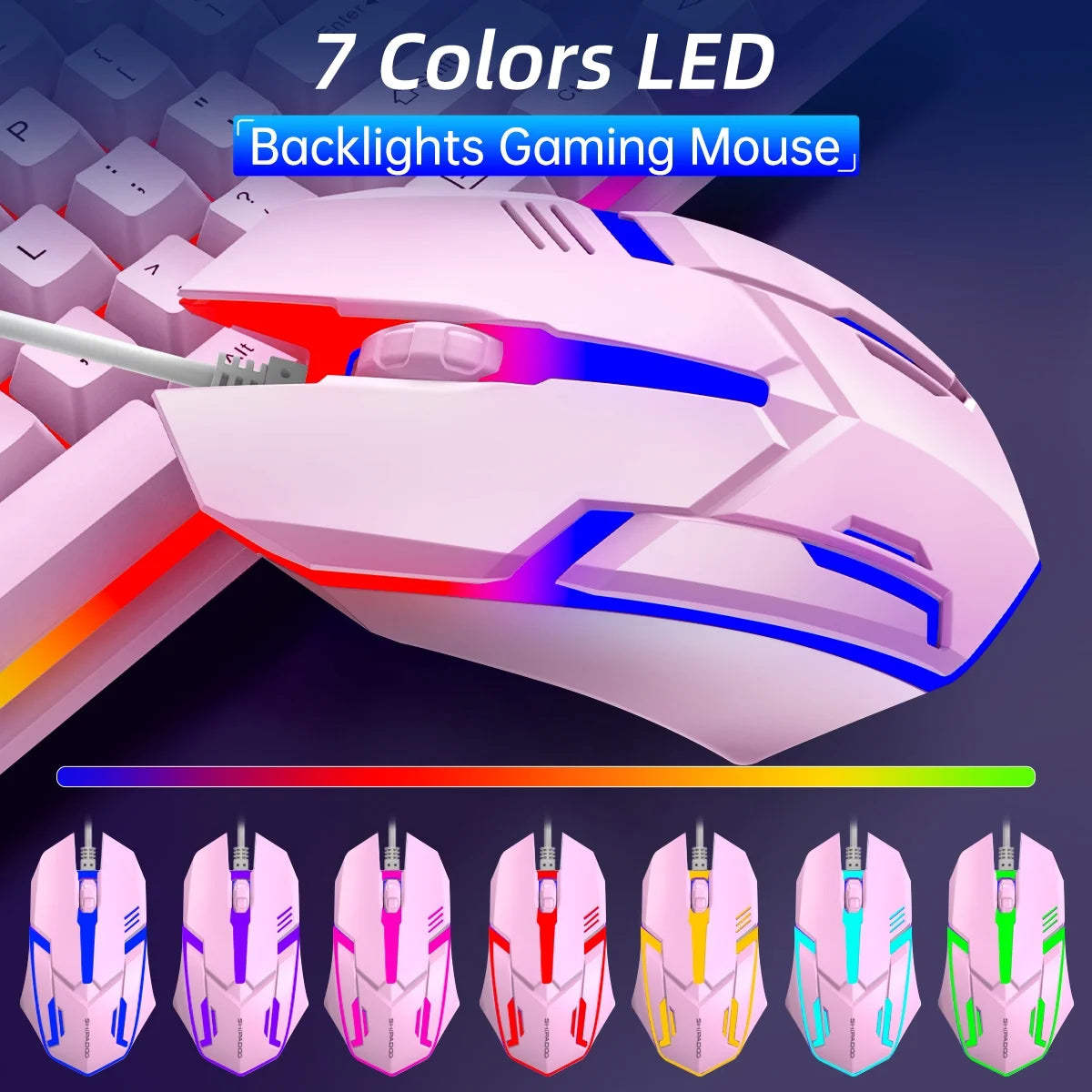 Wired Keyboard & Mouse Combo, Retro Punk RGB Backlit Gaming Keyboard and Mouse W/Multimedia and Shortcut Keys, PC Gaming Keyboard, Office Keyboard for Working or Primer Gaming, Office Device, Pink