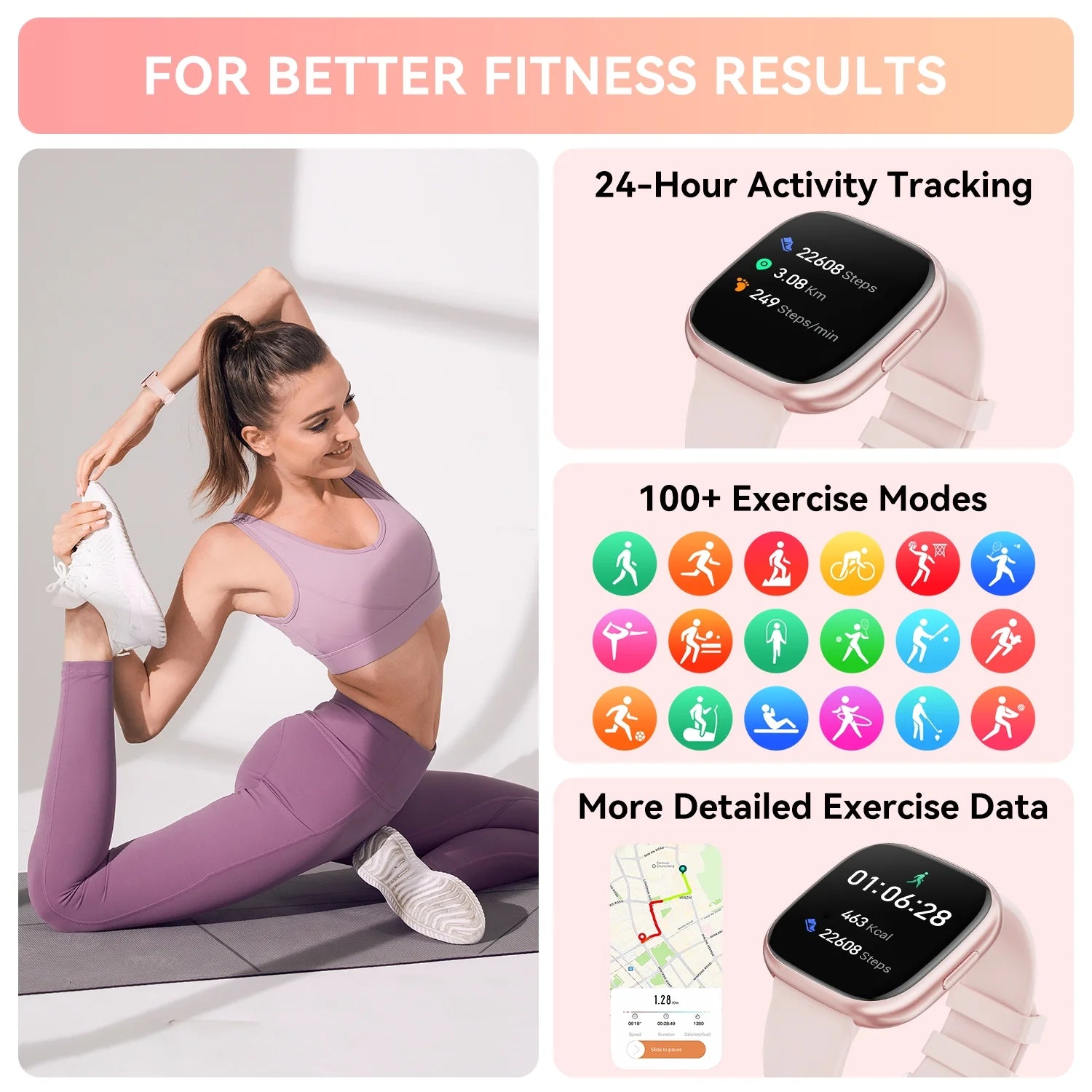 1.72 Women'S Smartwatch with Fitness Tracker, Fitness Watch with 100+ Exercise Modes, Answer/Call, Smartwatch Fits for Android & Iphone Devices (Pink)