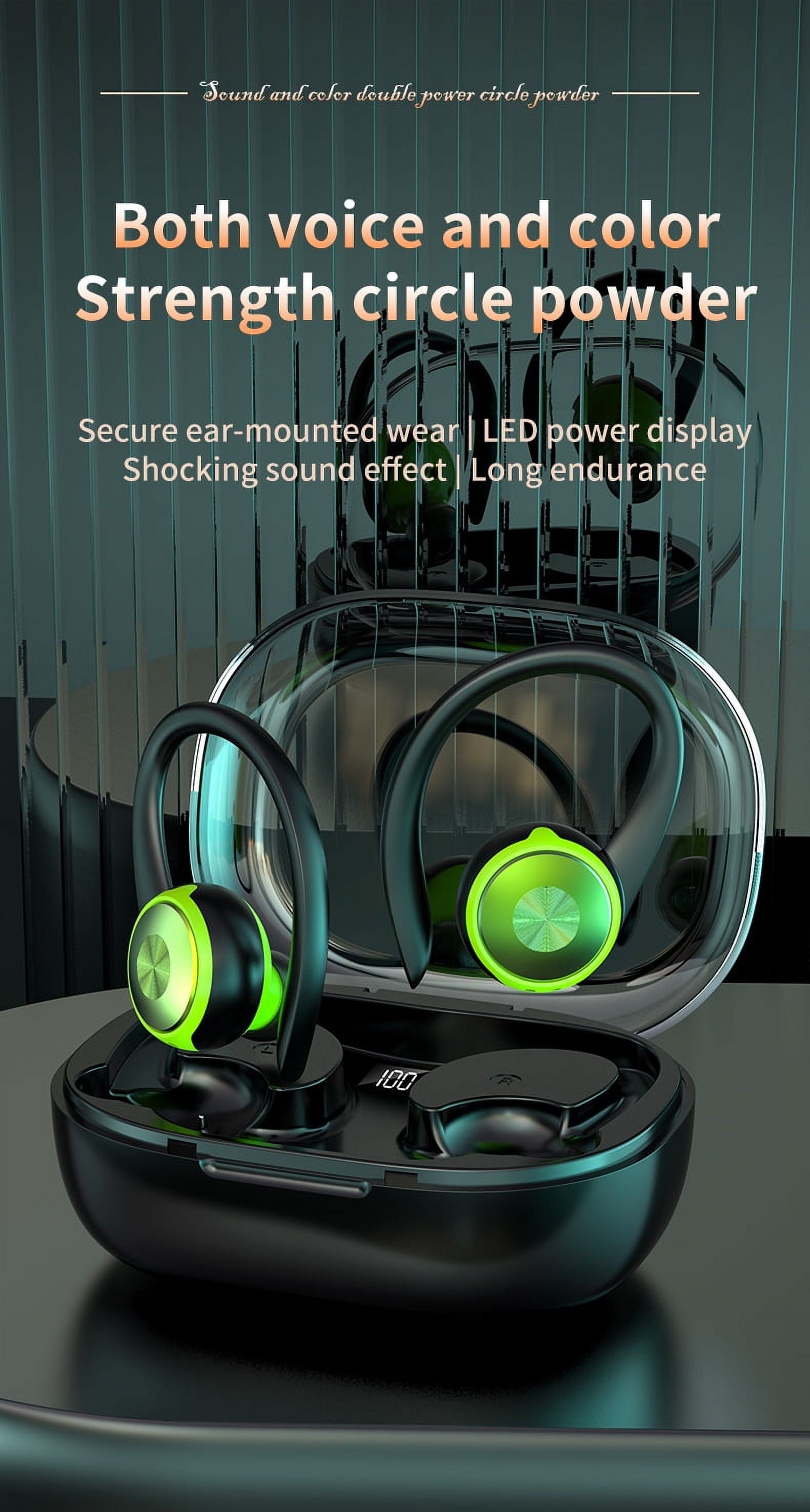 LLR100G25 Wireless Earbuds, Bluetooth 5.3 Headphones 48H Playtime with 500Mah Charging Case, Green