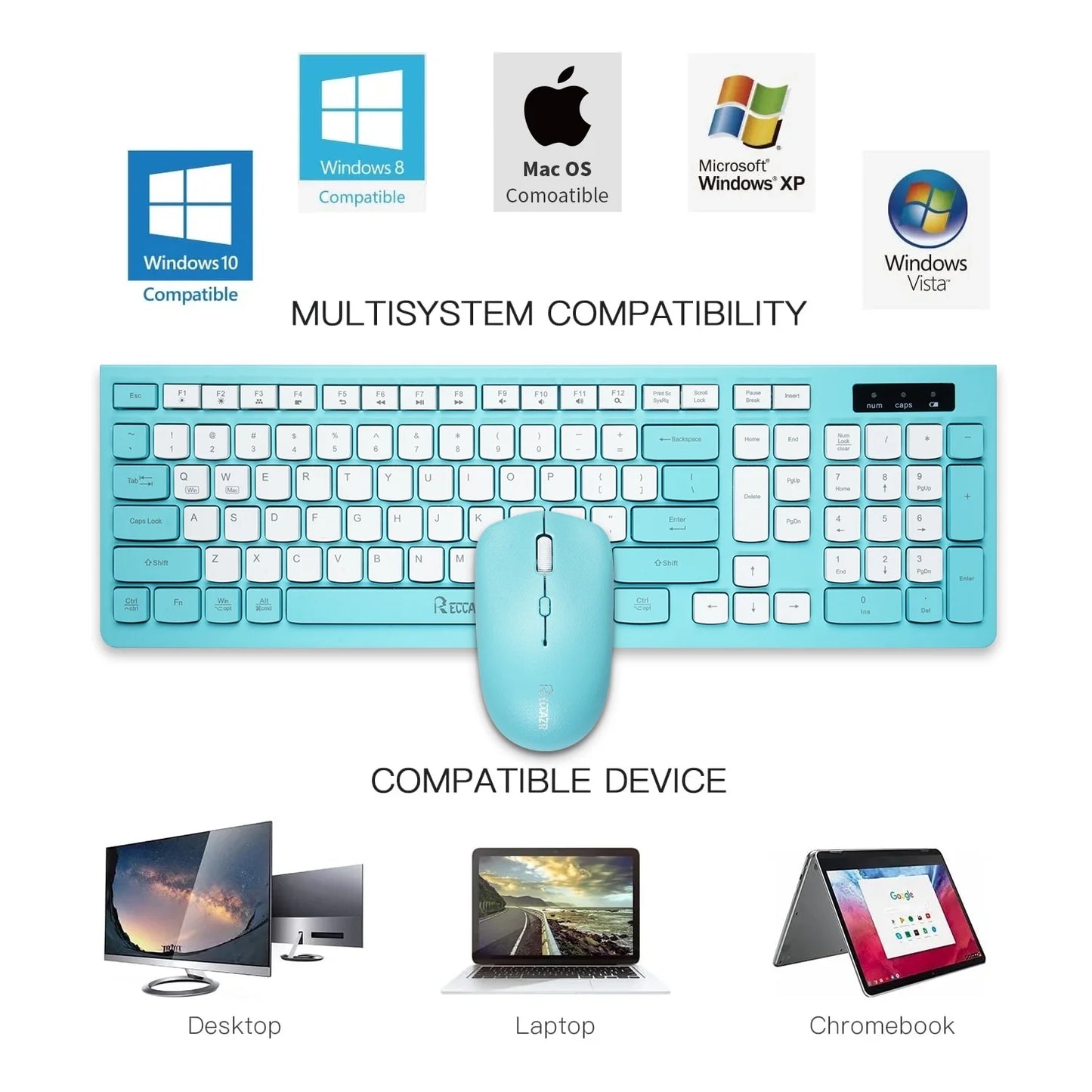 Wireless Keyboard and Mouse Combo for Windows, 2.4 Ghz Wireless, 12 Multimedia and Shortcut Keys, 3-Year Battery Life, for PC, Laptop(Blue)