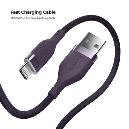 Powertek Premium Braided USB-A to Lightning Cable - Purple