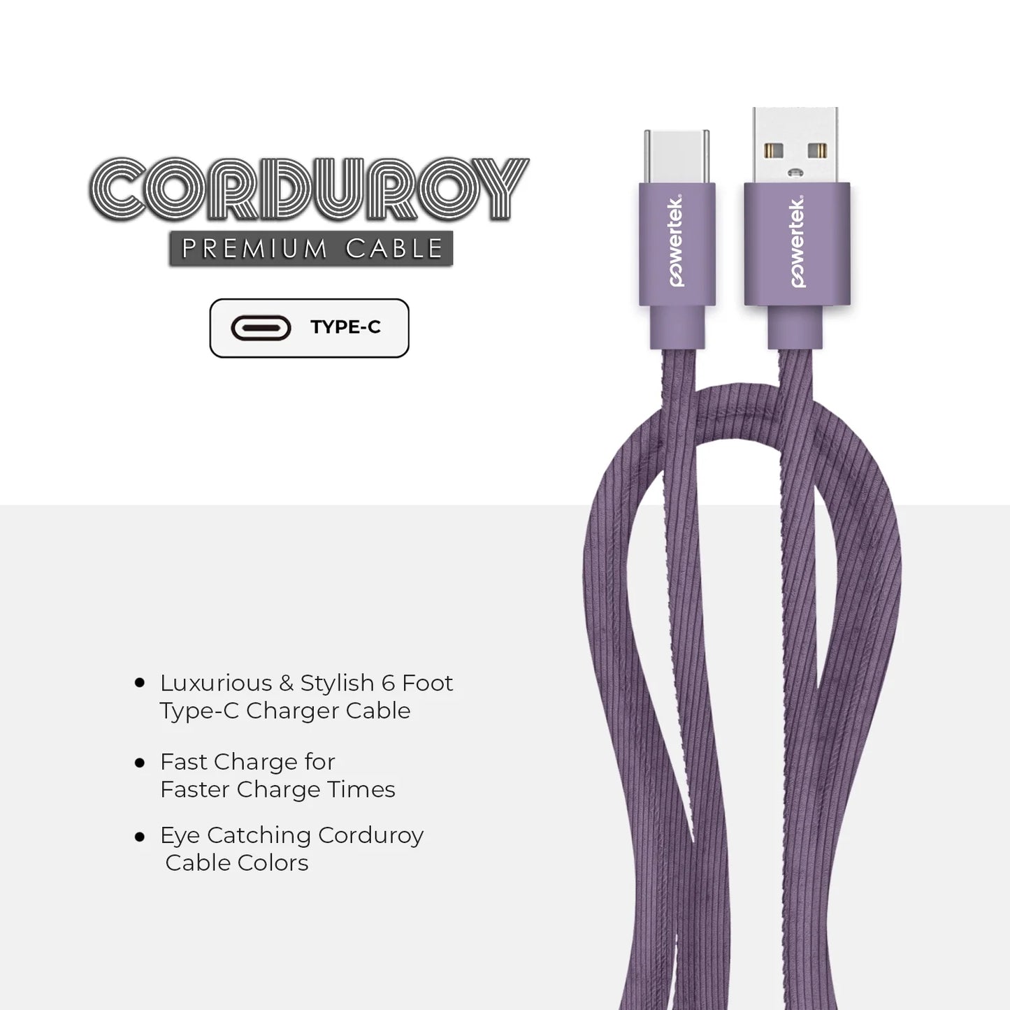 Powertek Corduroy USB-A to USB-C - Purple