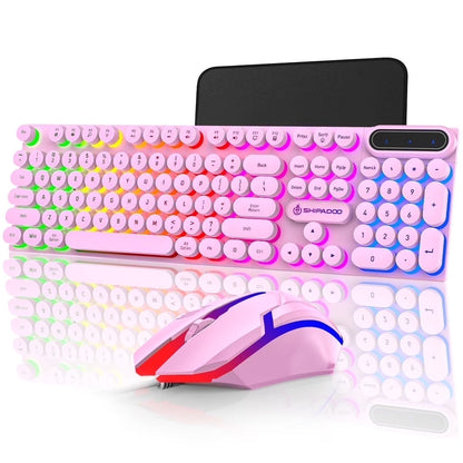 Wired Keyboard & Mouse Combo, Retro Punk RGB Backlit Gaming Keyboard and Mouse W/Multimedia and Shortcut Keys, PC Gaming Keyboard, Office Keyboard for Working or Primer Gaming, Office Device, Pink