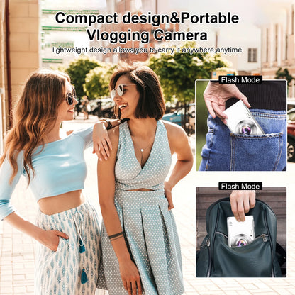 4K Digital Camera with Autofocus Front and Rear Cameras with 32GB Card 48MP Vlogging Camera for Youtube,White