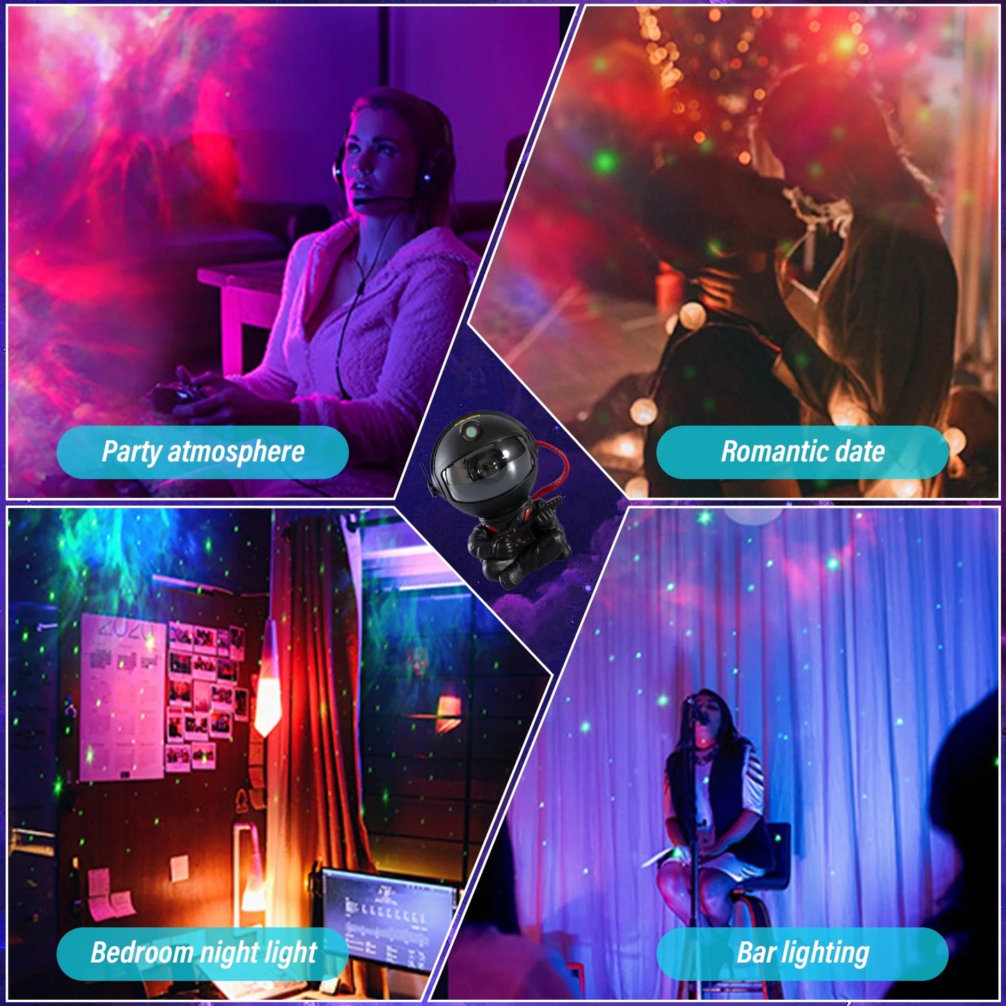 Astronaut Star Galaxy Projector, 360° Rotating Starry Sky Ceiling Led Night Light with Remote, for Kids Bedroom Party Decoration Lights (Black Guitar Model)