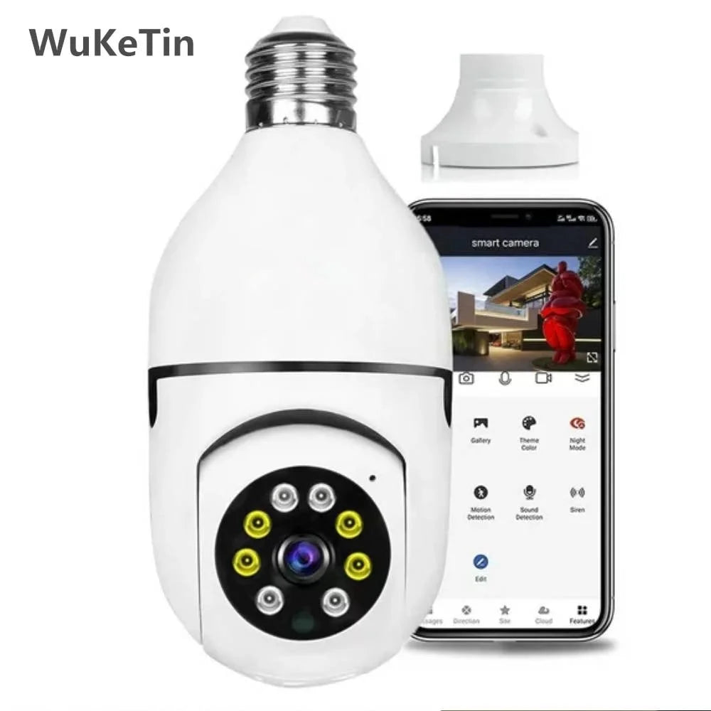 Wireless Security Camera,Wifi IP Camera 2.4Ghz E27 Light Bulb 1080P HD Security Monitor Cam with Infrared Night Vision,White