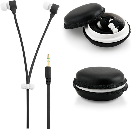 TM Cute 3.5Mm in Ear Earphones Earbuds Headset with Macaroon Ear Buds Organizer Box Case Compatible with Smart Phones PC MP3