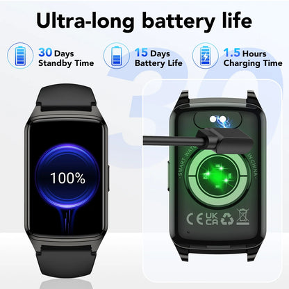 Fitness Tracker Smart Watch for Women Men Make/Answer Calls with Fitness and Wellness Tracking 100+ Sports Modes Step Calorie Counter IP68 Waterproof Fits for Android and Iphone, Black