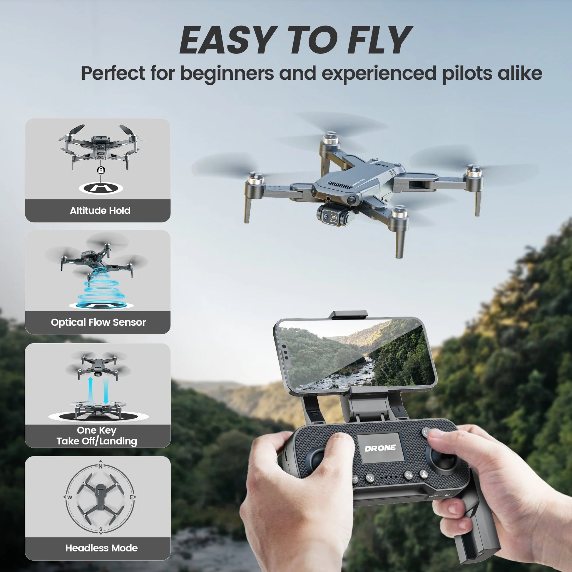 B3-PRO GPS Foldable Drone with 4K HD Camera for Adults, Brushless Motor, 2 Batteries, Black