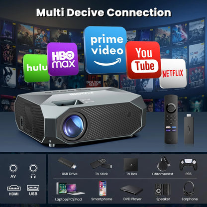Professional Projector Native 1080P 5G Wifi 300" Display Projector with Bluetooth 5.1, 15000L Full HD 4K Outdoor Movie, 100" Screen Included