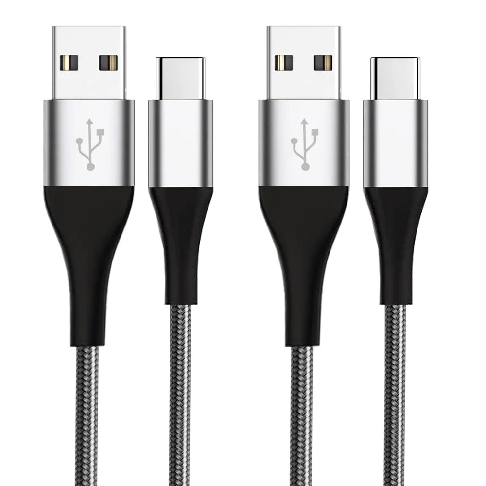 USB C Cable,  2-Pack, 6.6 Ft per Pack Nylon Braided USB a to Type C Charging Cable Fast Charge Cable for Samsung Galaxy S10 S10+ / Note 8, LG V20, Sony, Motorola and Other USB C Charger (Gray)