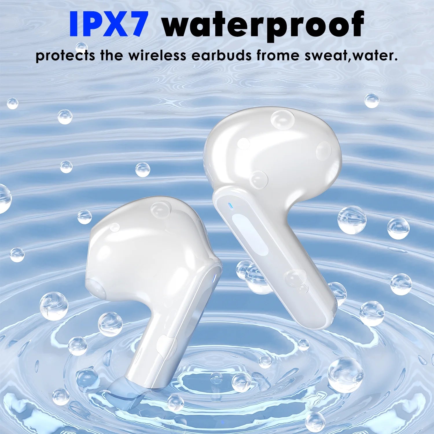 Wireless Earbuds, Bluetooth 5.3 Headphones Stereo Earphones 24Hrs Playtime, IPX7 Waterproof Earphones, Bluetooth Earbud with Touch Control for Android Ios,White