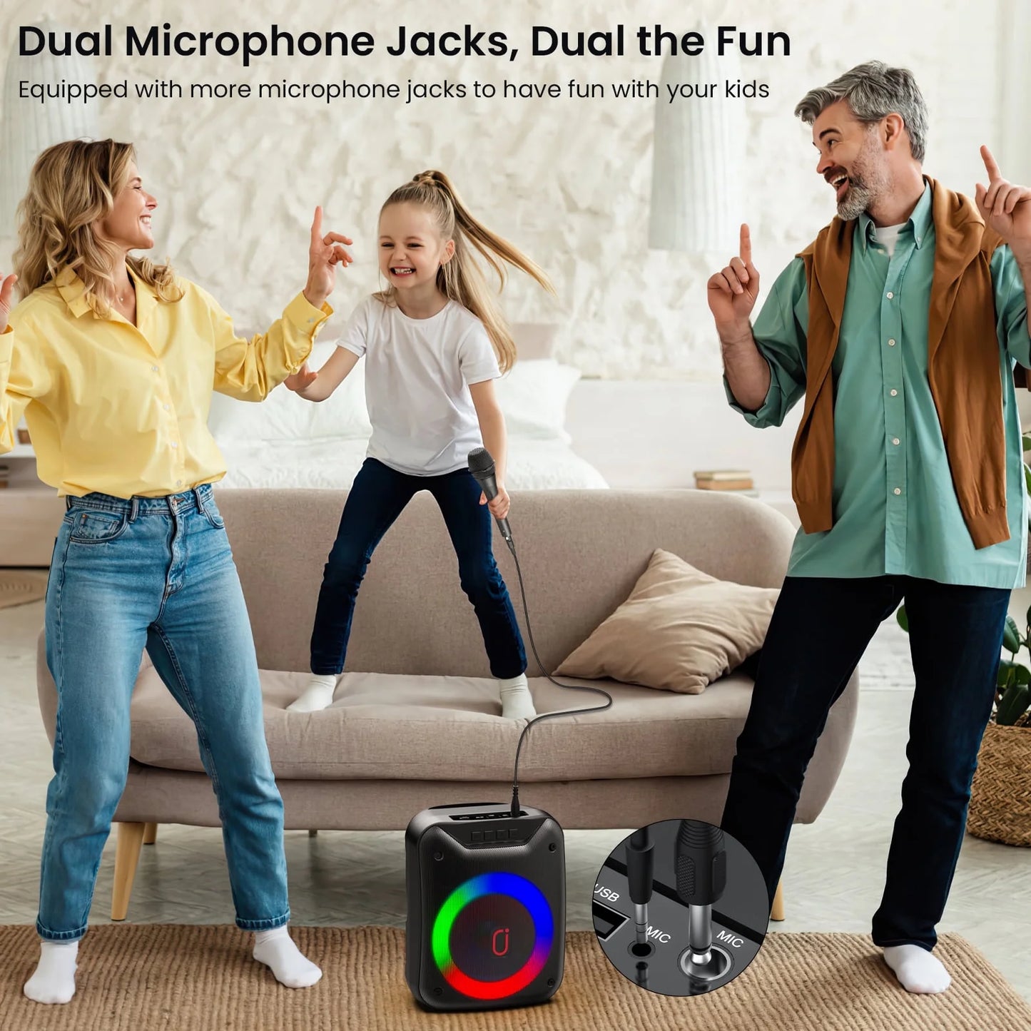 Bluetooth Speaker, Portable Wireless Speaker with Microphone & LED Light, Outdoor Party Speaker, D18