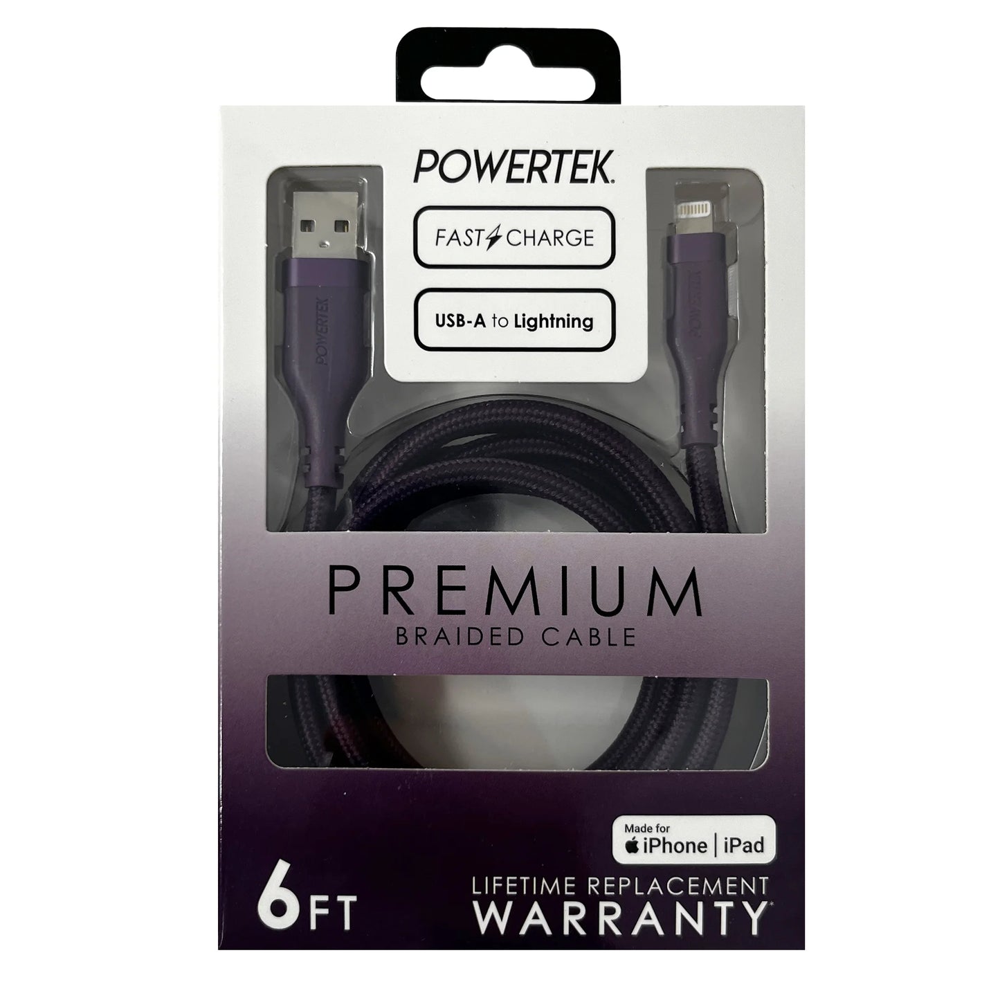 Powertek Premium Braided USB-A to Lightning Cable - Purple