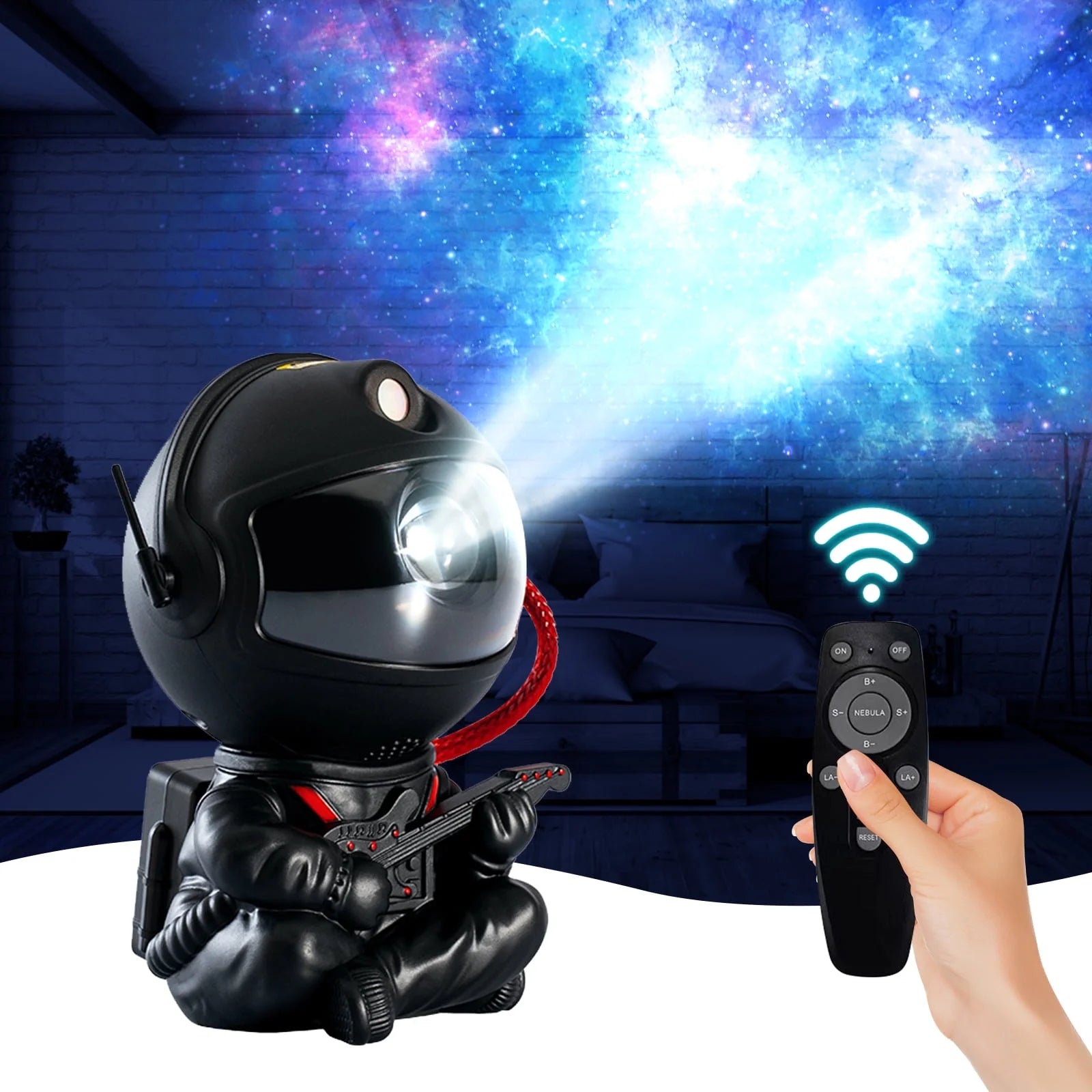 Astronaut Star Galaxy Projector, 360° Rotating Starry Sky Ceiling Led Night Light with Remote, for Kids Bedroom Party Decoration Lights (Black Guitar Model)