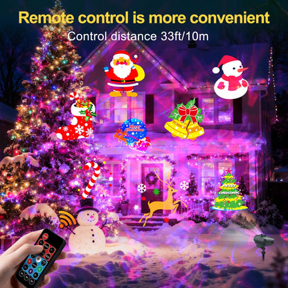 Christmas Decorations Projector Lights, Brighter Christmas Projector Outdoor/Indoor, 10 HD Slides (3D Ocean Wave & Patterns), Holiday Projector Home Party Light Landscape