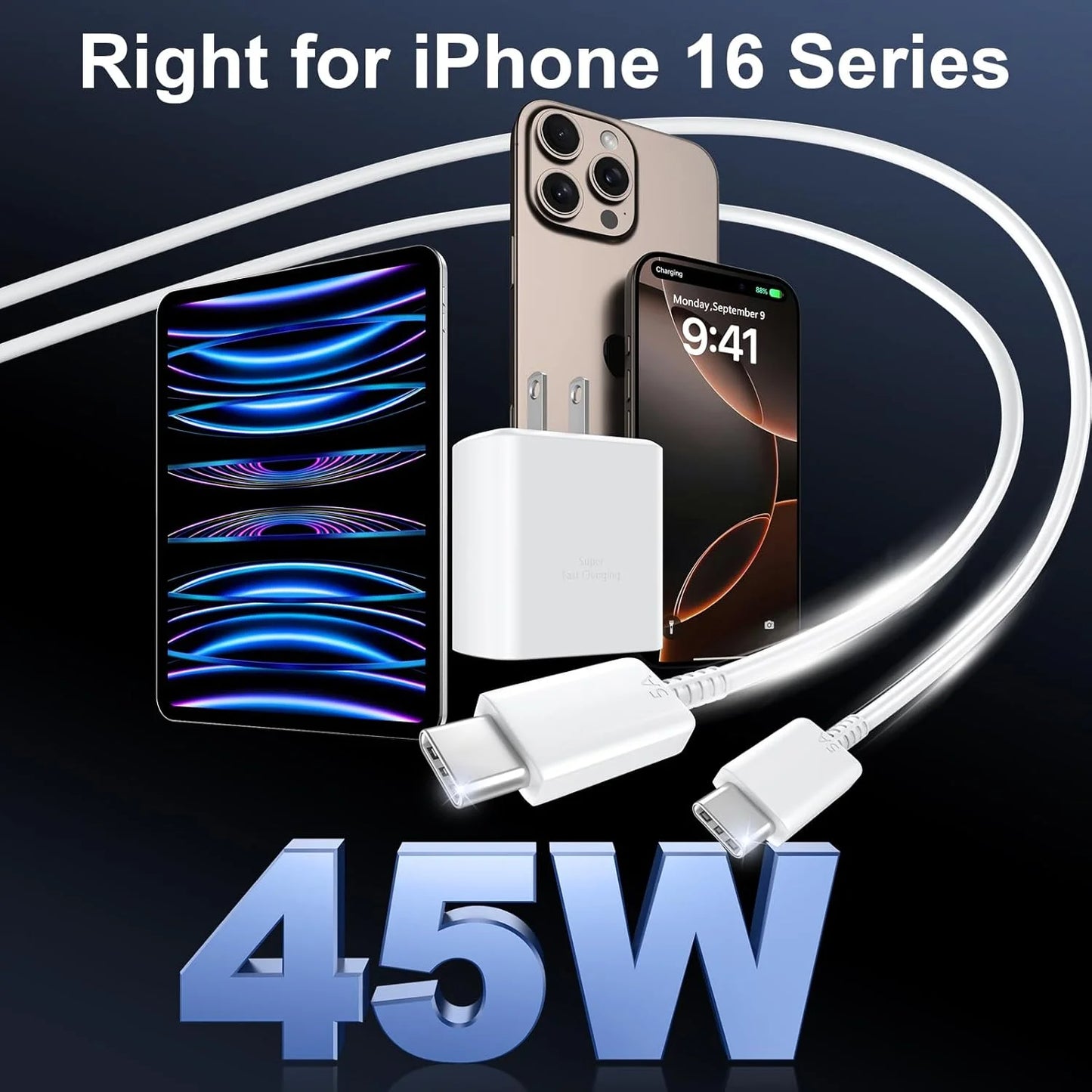 Super Fast Charger Type C, 2Pack 45W USB C Fast Charging Block Wall Charger with 2*10FT Android Phone Charger Cable Compatible with Samsung Galaxy S25/S24/S23 Ultra/S23+/S22/S21/S20