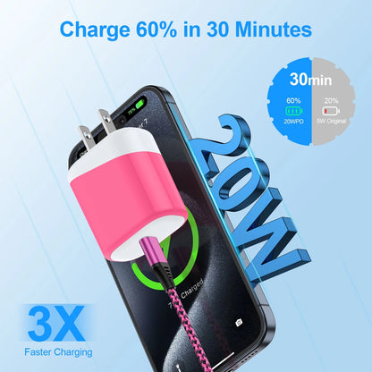 USB C Fast Charger Block, PD 20W USB C Block Adapter Plug Brick Wall Charger Type C Charger Block with USB C Charger Cable 6Ft Android Charger Fast Charging Phone Charger Block,Rose