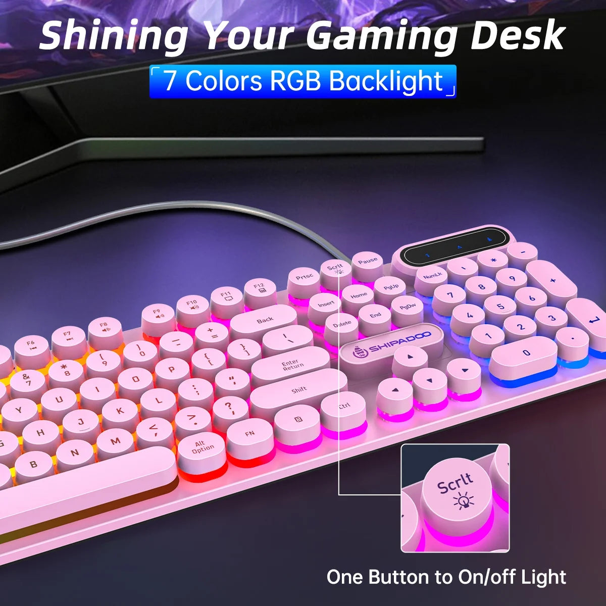 Wired Keyboard & Mouse Combo, Retro Punk RGB Backlit Gaming Keyboard and Mouse W/Multimedia and Shortcut Keys, PC Gaming Keyboard, Office Keyboard for Working or Primer Gaming, Office Device, Pink