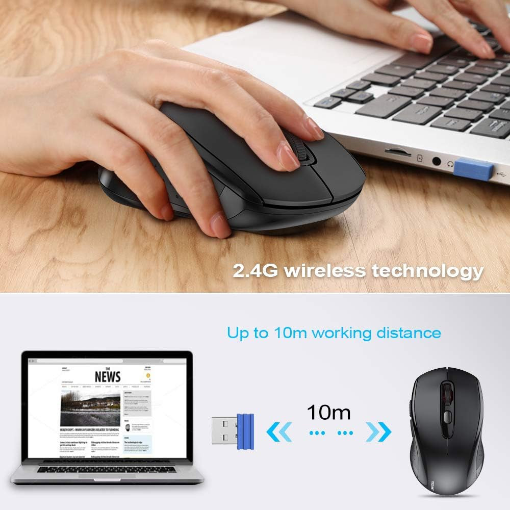 Bluetooth Mouse, 2-In-1(Bt 5.0/3.0+2.4Ghz) 4000DPI Wireless Mice with USB Connect Available for Laptop Computer, Portable PC Mouse Bluetooth for Mac (USB-A+BT Wireless Connect, Black)