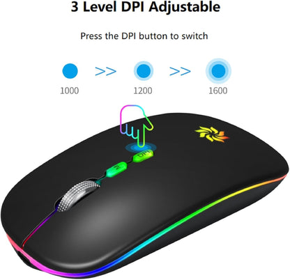 Wireless Mouse, LED Wireless Mouse for Laptop, Slim Silent Mouse 2.4G Rechargeable Wireless Computer Mouse for Laptop, Macbook, Ipad, Chromebook, with USB & Type-C Receiver