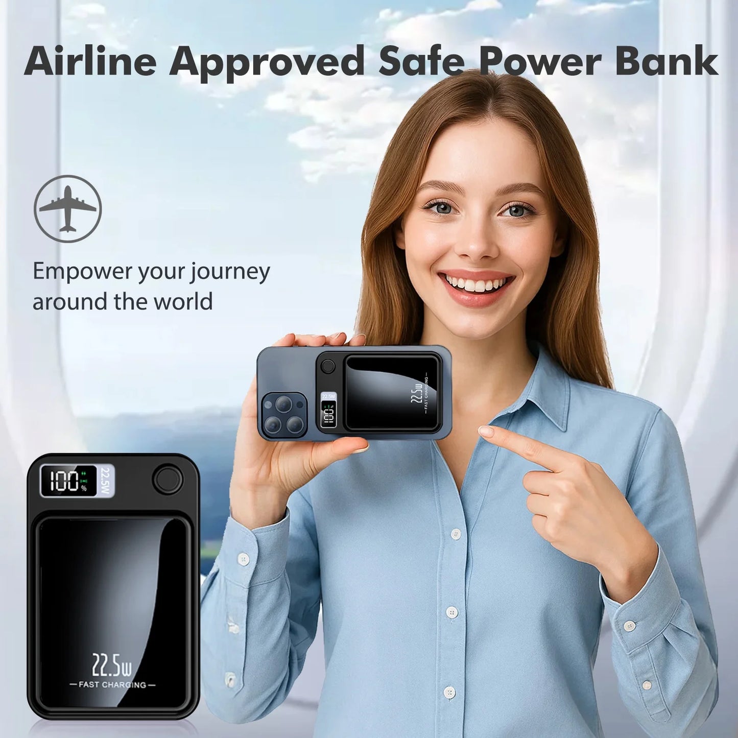 Power Bank,10000Mah Wireless Portable Charger with LED Power Display,22.5W Magnetic Power Bank Compatible with Iphone 8 and above Series,Black