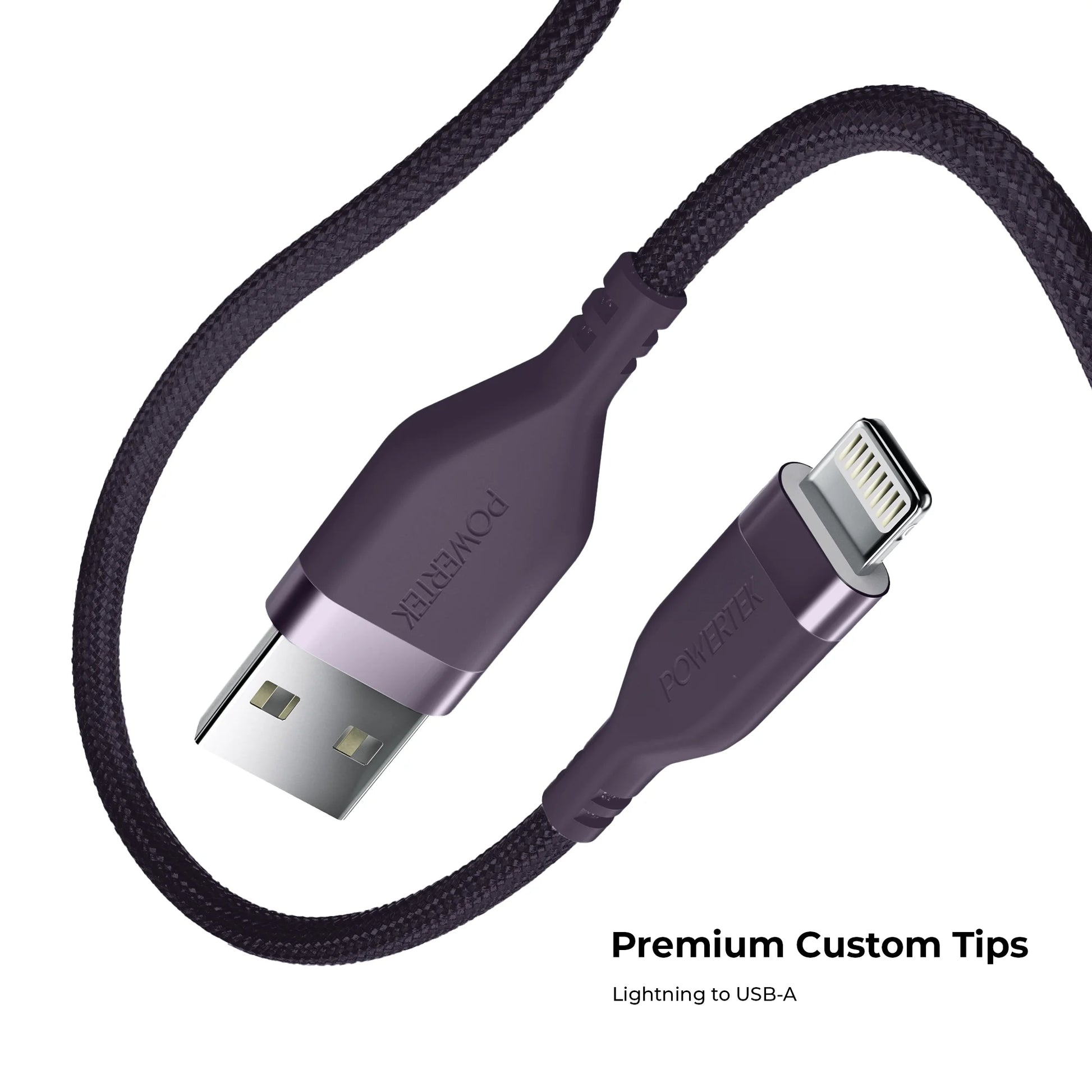 Powertek Premium Braided USB-A to Lightning Cable - Purple
