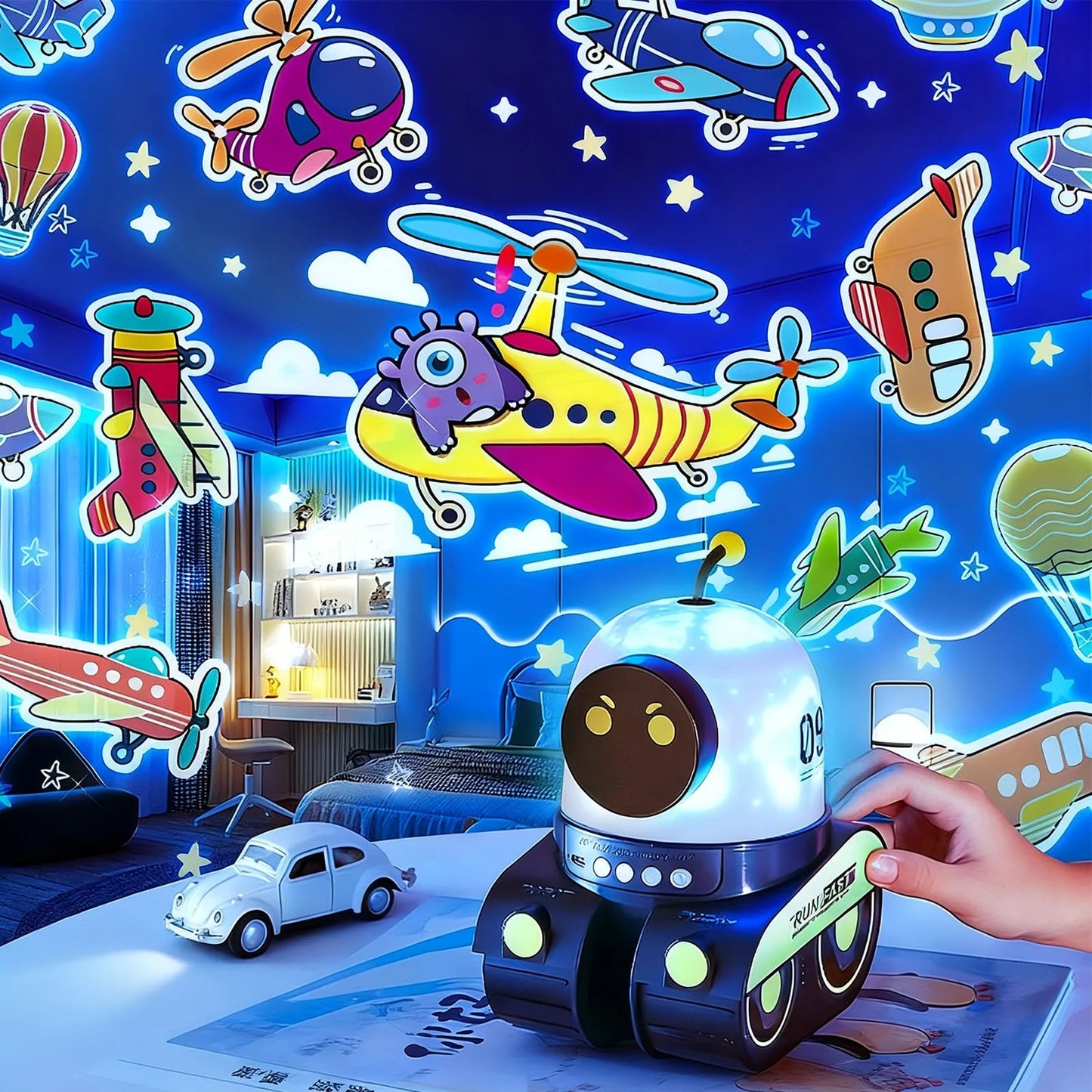 Projector Night Light for Kids, 15 Sounds+12 Films Nightlight for Room, 84 Colors+360° Rotation Silent Kids Night Light Kidsroom, Rechargeable Toddler Nightlight Kidsgift