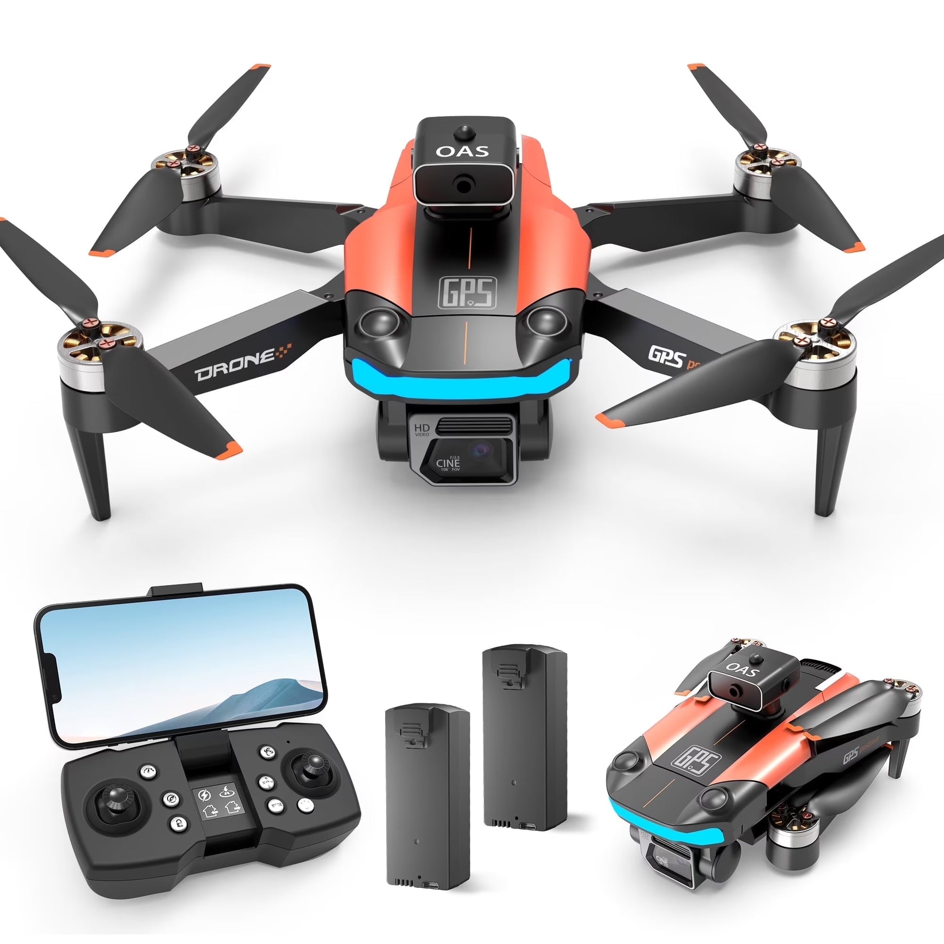 D99 GPS Drone with 8K UHD Camera, Foldable Quadcopter for Adults Beginners, Brushless Motor, VR Mode, 2 Batteries, Orange