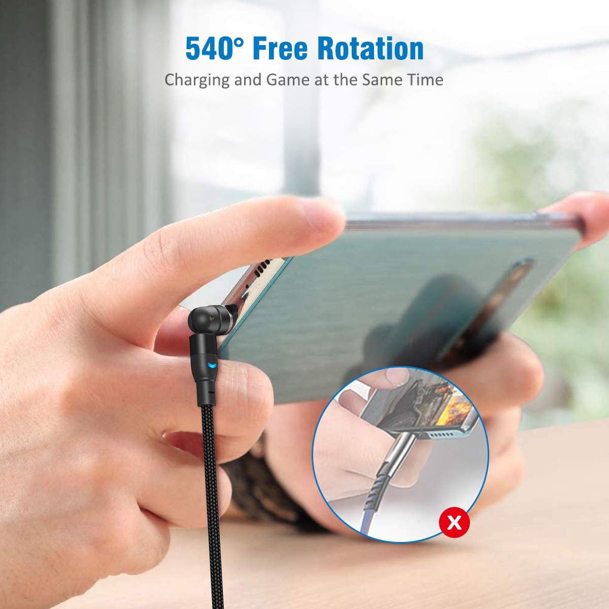 360 Magnetic Charging Cable (6Ft/3Pack) 5-Pin 540° Rotating Magnetic C Charger Fast Charging/Magnet Type C Cable USB C Magnet Charging Cable for Iproduct/Micro Usb/Type C Device