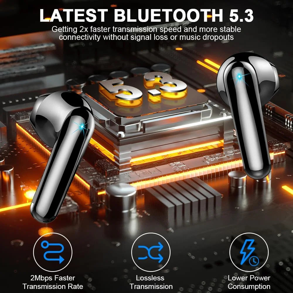 Wireless Earbuds, Bluetooth Headset with Microphone Touch Control , Bluetooth Headphones V5.3 with Wireless Charging Case & LED Power Display, High-Fidelity Stereo Earphones for Sports and Work