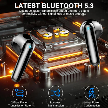 Wireless Earbuds, Bluetooth Headset with Microphone Touch Control , Bluetooth Headphones V5.3 with Wireless Charging Case & LED Power Display, High-Fidelity Stereo Earphones for Sports and Work