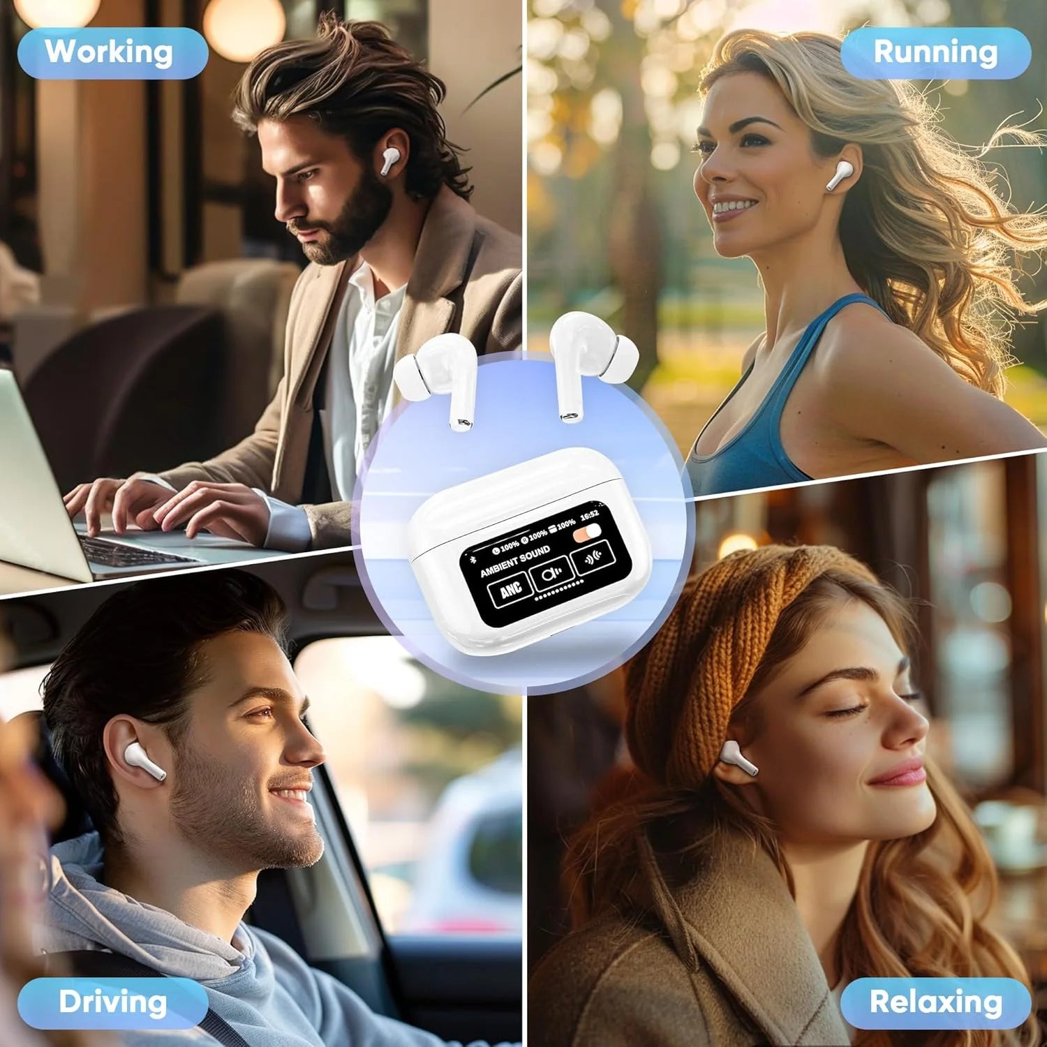 ANC Touch Screen Earbuds, Wireless Earbuds, ANC Earbuds Noise Cancelling Earbuds, Noise Cancelling in Ear Bluetooth 5.4 Earbuds, Bluetooth Earbuds with Microphone, Wireless Earbuds for Iphone/Android