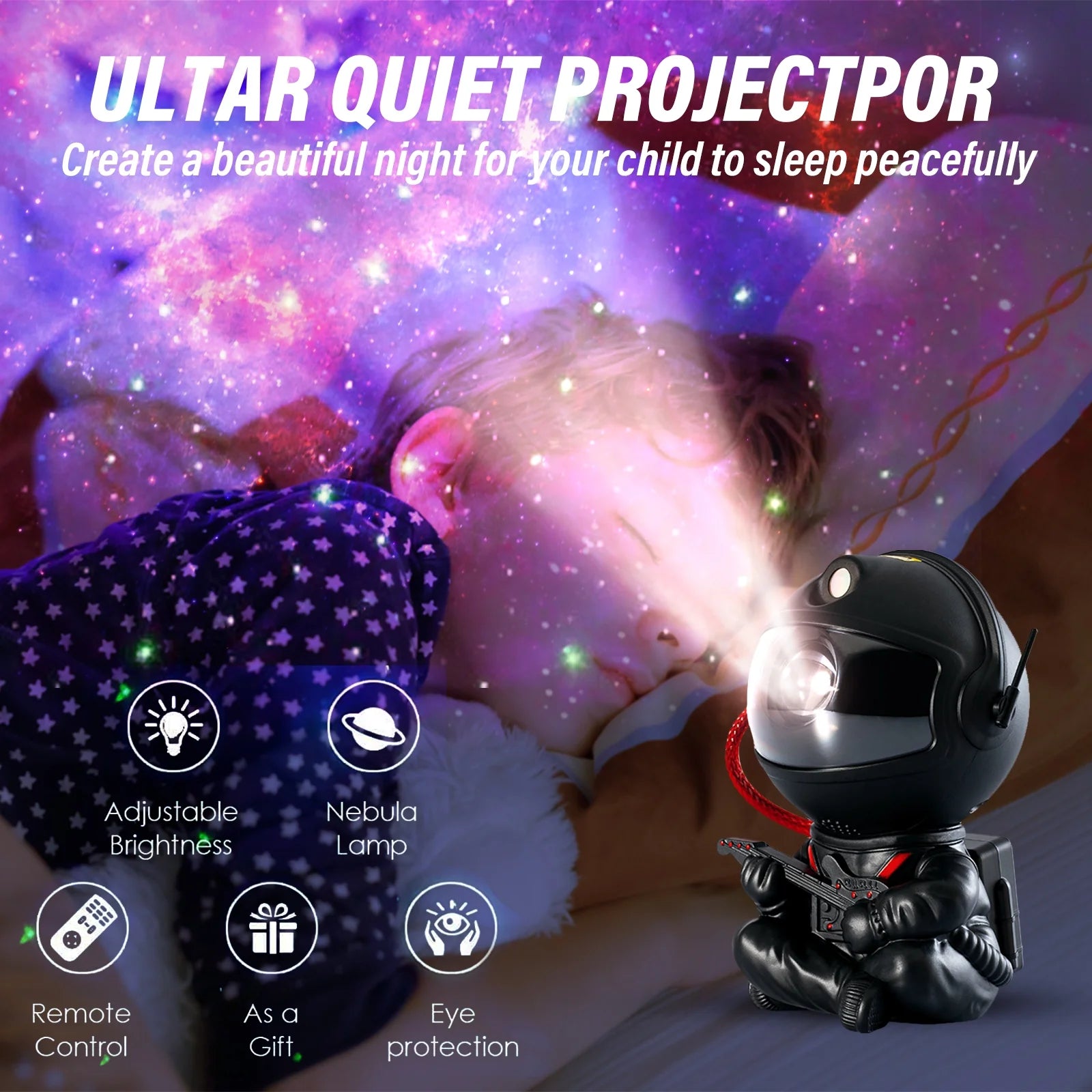 Astronaut Star Galaxy Projector, 360° Rotating Starry Sky Ceiling Led Night Light with Remote, for Kids Bedroom Party Decoration Lights (Black Guitar Model)