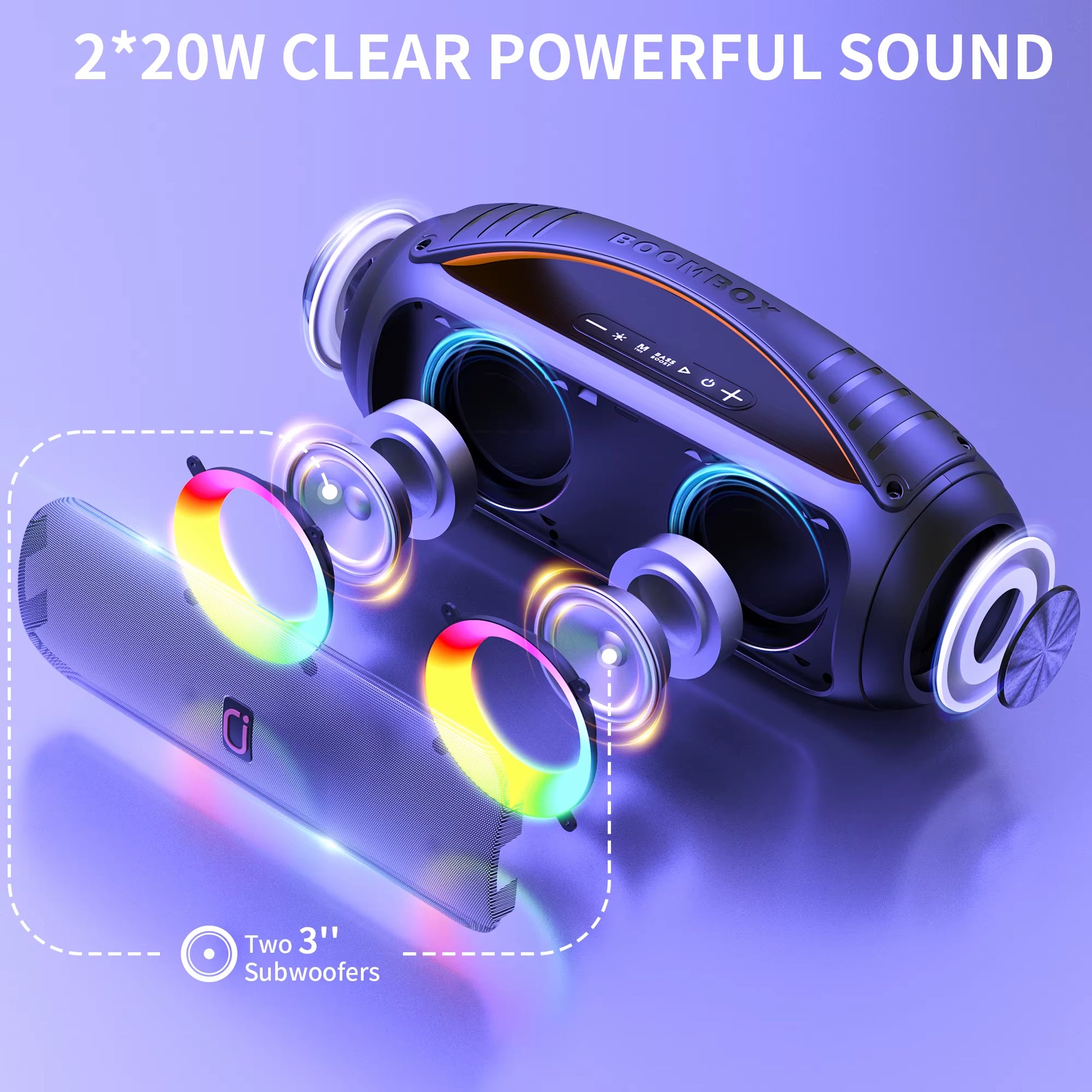 40W Waterproof Bluetooth Speaker, Portable Wireless Speaker, Outdoor Party Boombox Speaker, Deep Rich Bass, Dazzling LED Light