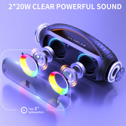 40W Waterproof Bluetooth Speaker, Portable Wireless Speaker, Outdoor Party Boombox Speaker, Deep Rich Bass, Dazzling LED Light