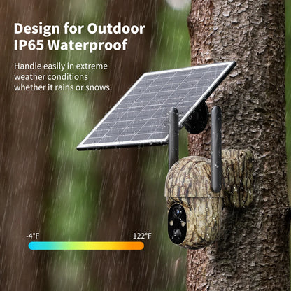 4G LTE Solar Cellular Trail Camera, 2K HD Wildlife Deer Game Hunting Camera with Color Night Vision, PIR Motion Detection, 360° PTZ View, Outdoor Security
