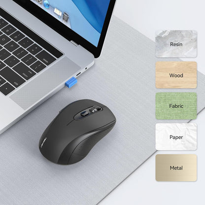 Bluetooth Mouse, 2-In-1(Bt 5.0/3.0+2.4Ghz) 4000DPI Wireless Mice with USB Connect Available for Laptop Computer, Portable PC Mouse Bluetooth for Mac (USB-A+BT Wireless Connect, Black)