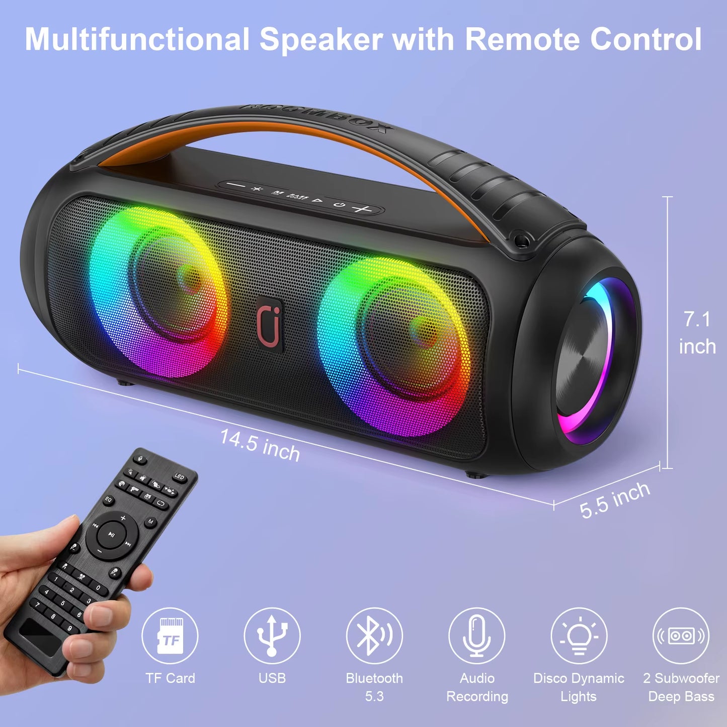 40W Waterproof Bluetooth Speaker, Portable Wireless Speaker, Outdoor Party Boombox Speaker, Deep Rich Bass, Dazzling LED Light