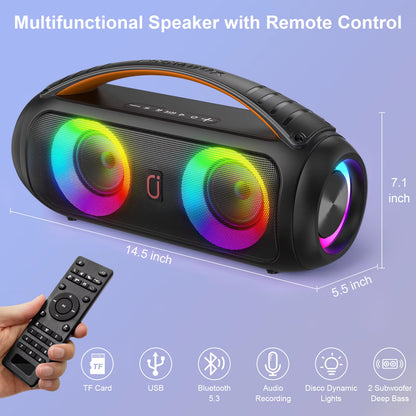 40W Waterproof Bluetooth Speaker, Portable Wireless Speaker, Outdoor Party Boombox Speaker, Deep Rich Bass, Dazzling LED Light